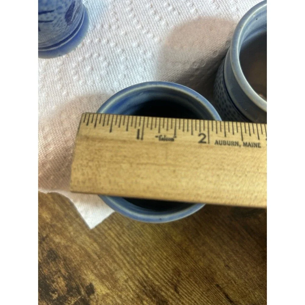 Stoneware Cups Blue Salt Glaze Swirl Tumblers Barware No Markings Wine 3.5